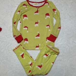 EUC The yellow lamb Festive Santa Hat Pajamas set size 24 mo